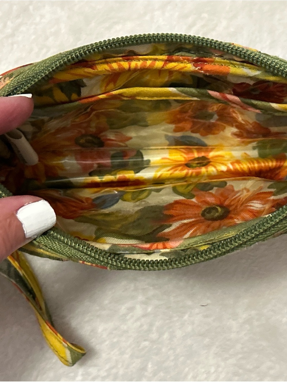 Longaberger Homestead Quilted Wristlet Wallet Green Floral Zip Organizer - Picture 5 of 8